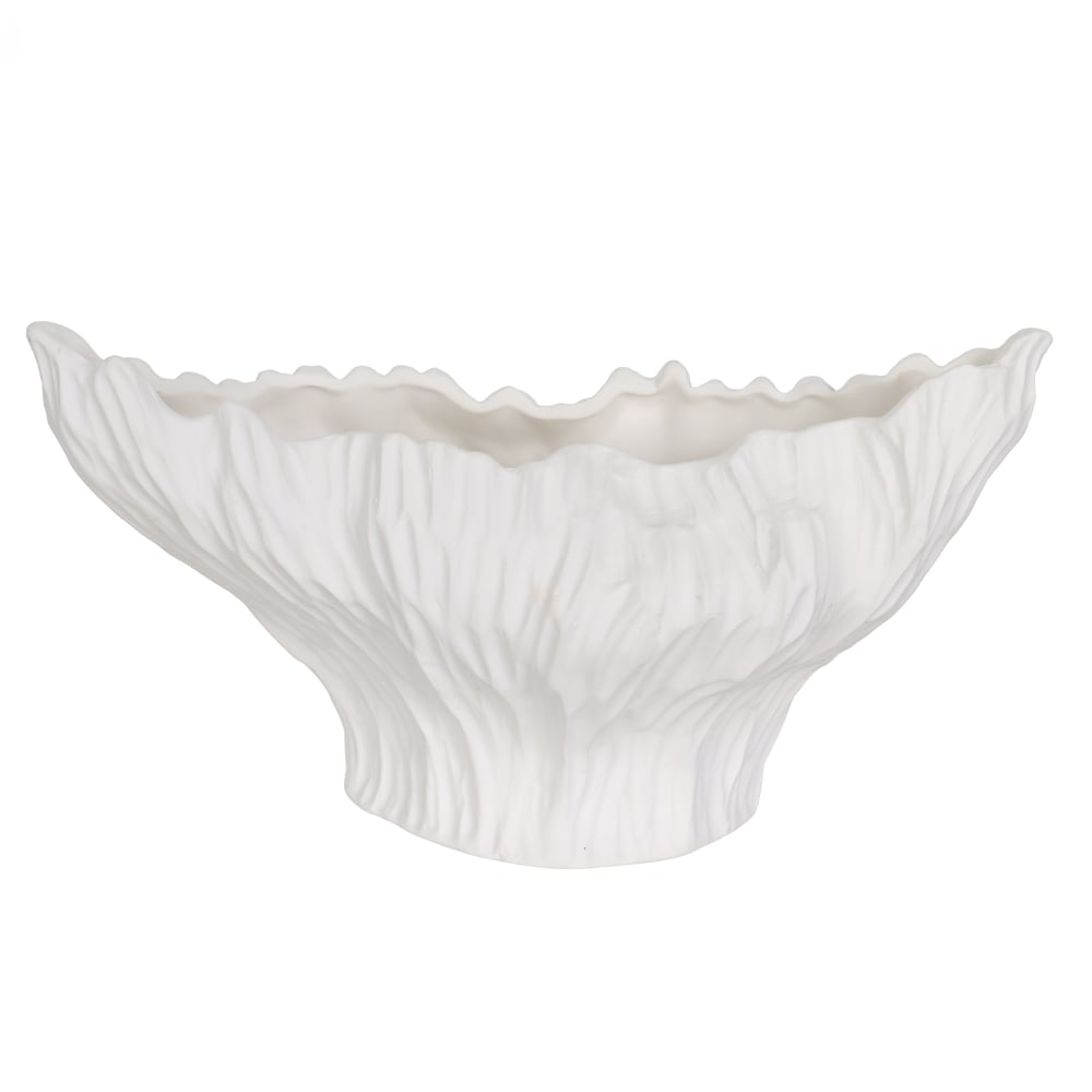 CENTRO DE MESA CERAMICA ORGANICO TEXTURIZADO (BRANCO) 16,5X31X13,5cm