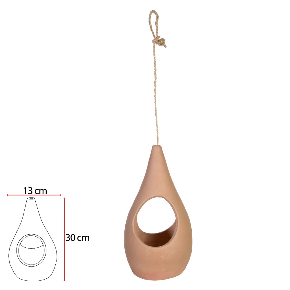 VASO PIAO PENDURAR VAZADO BARRO (NATURAL) 30X13CM
