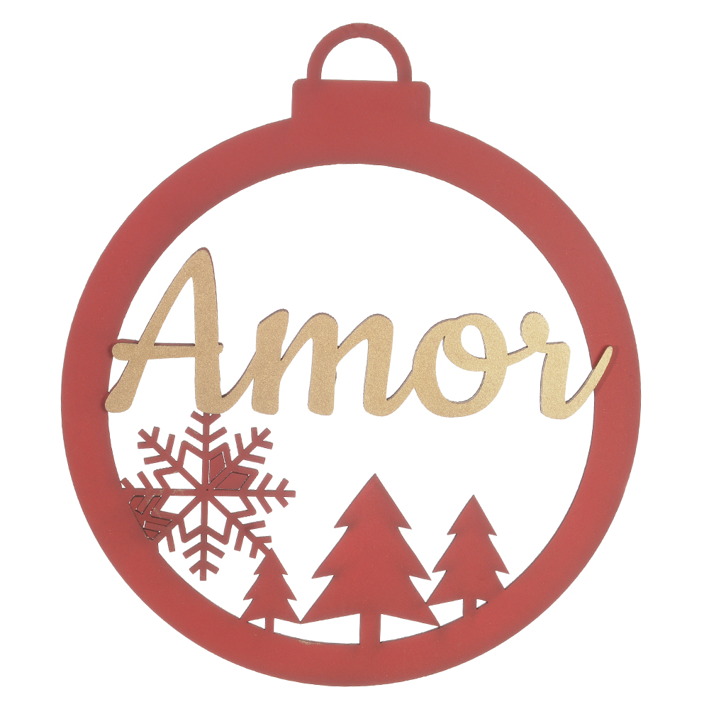 ENFEITE NATAL AMOR MDF (VERMELHO  DOURADO) 25X21CM