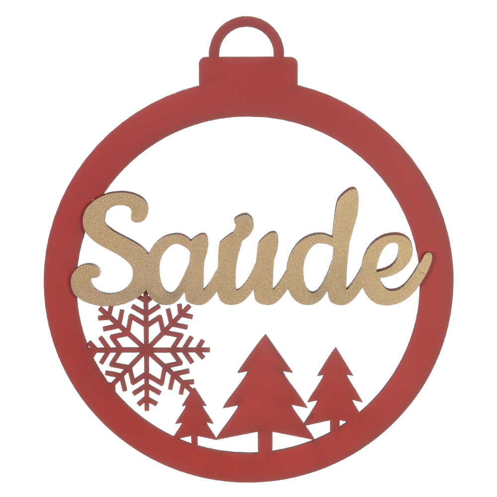 ENFEITE NATAL SAUDE MDF (VERMELHO E DOURADO) 25X21CM