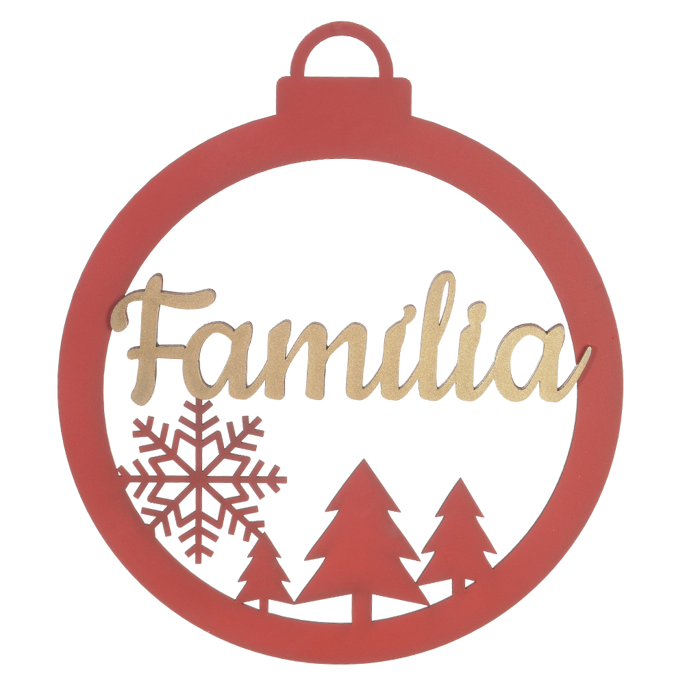 ENFEITE NATAL FAMILIA MDF (VERMELHO E DOURADO) 25X21CM