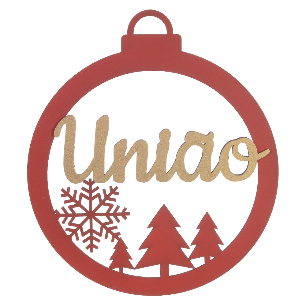 ENFEITE NATAL UNIAO MDF (VERMELHO E DOURADO) 25X21CM
