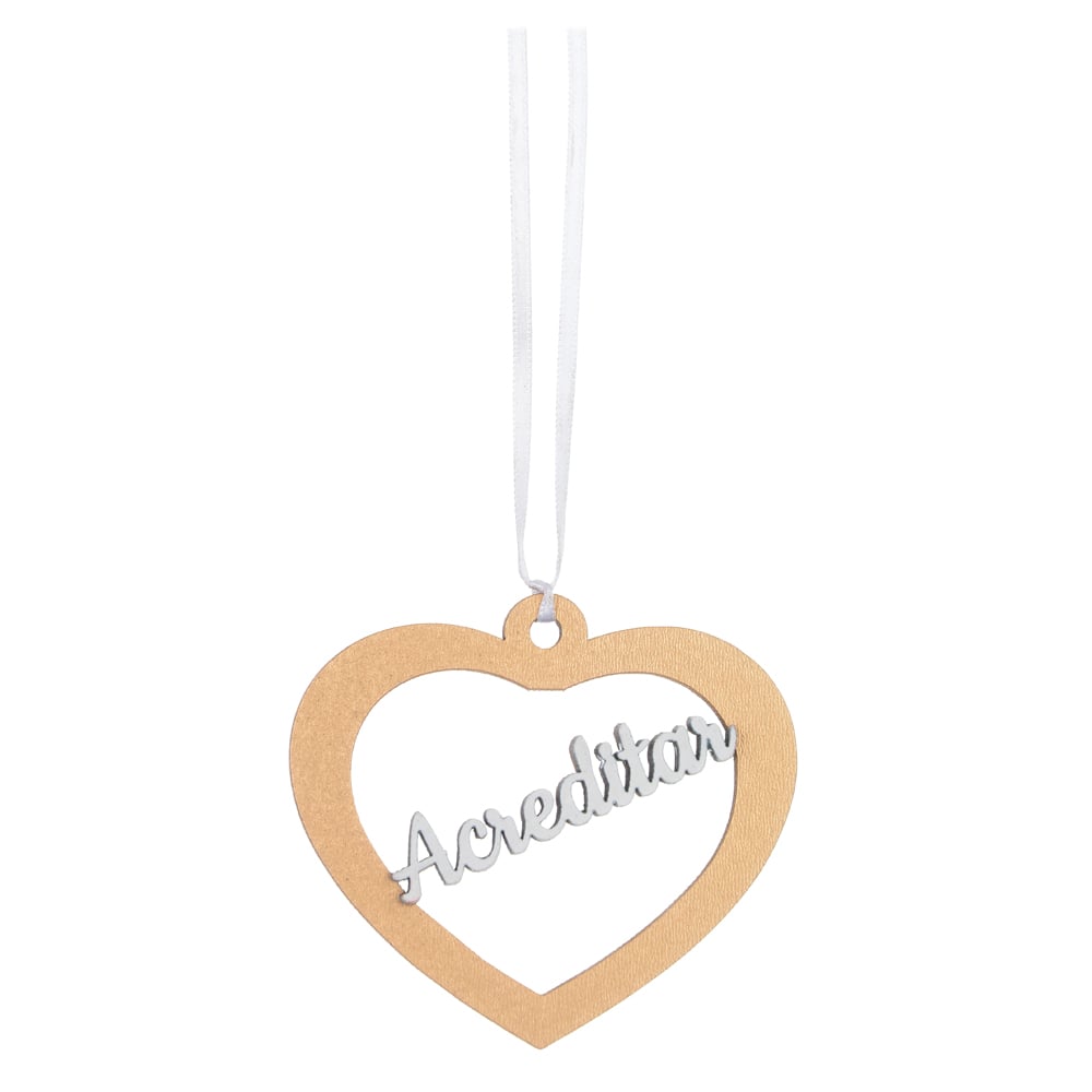 ENFEITE PENDURAR NATAL ACREDITAR MDF C/ 2 UN (DOURADO E BRANCO) 8X8CM