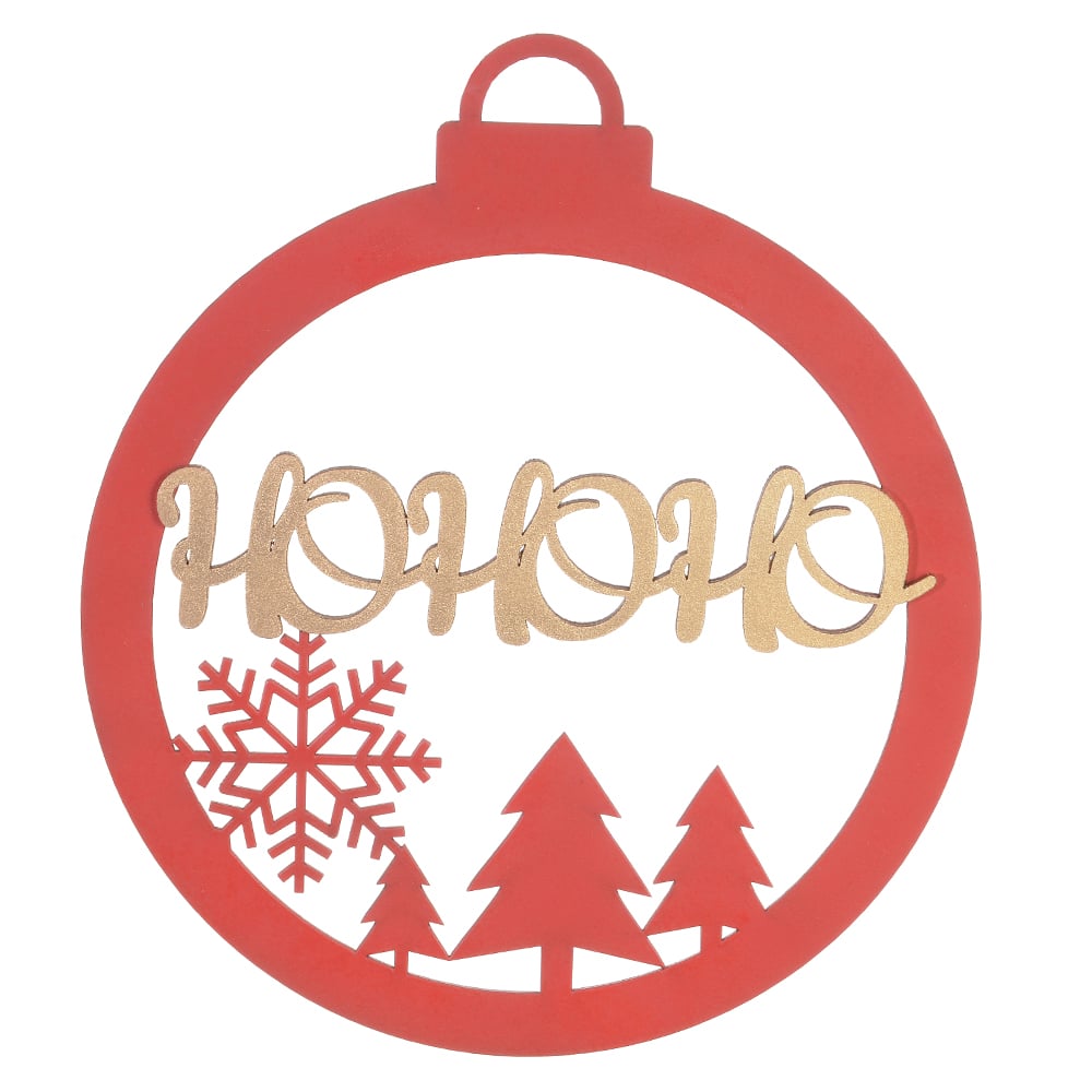 ENFEITE NATAL HOHOHO MDF (VERMELHO E DOURADO) 25X21CM