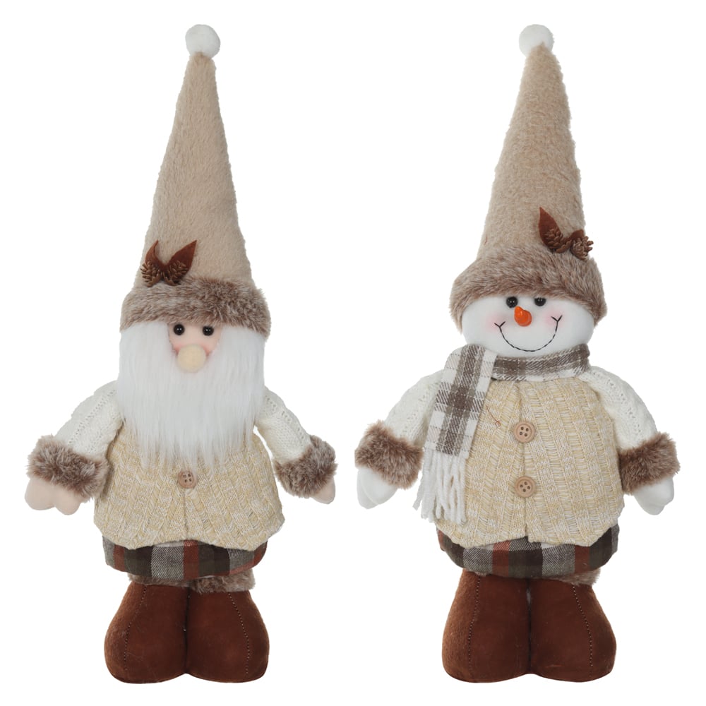 BONECO DE NEVE E PAPAI NOEL NATAL C/2 (BEGE) 45cm