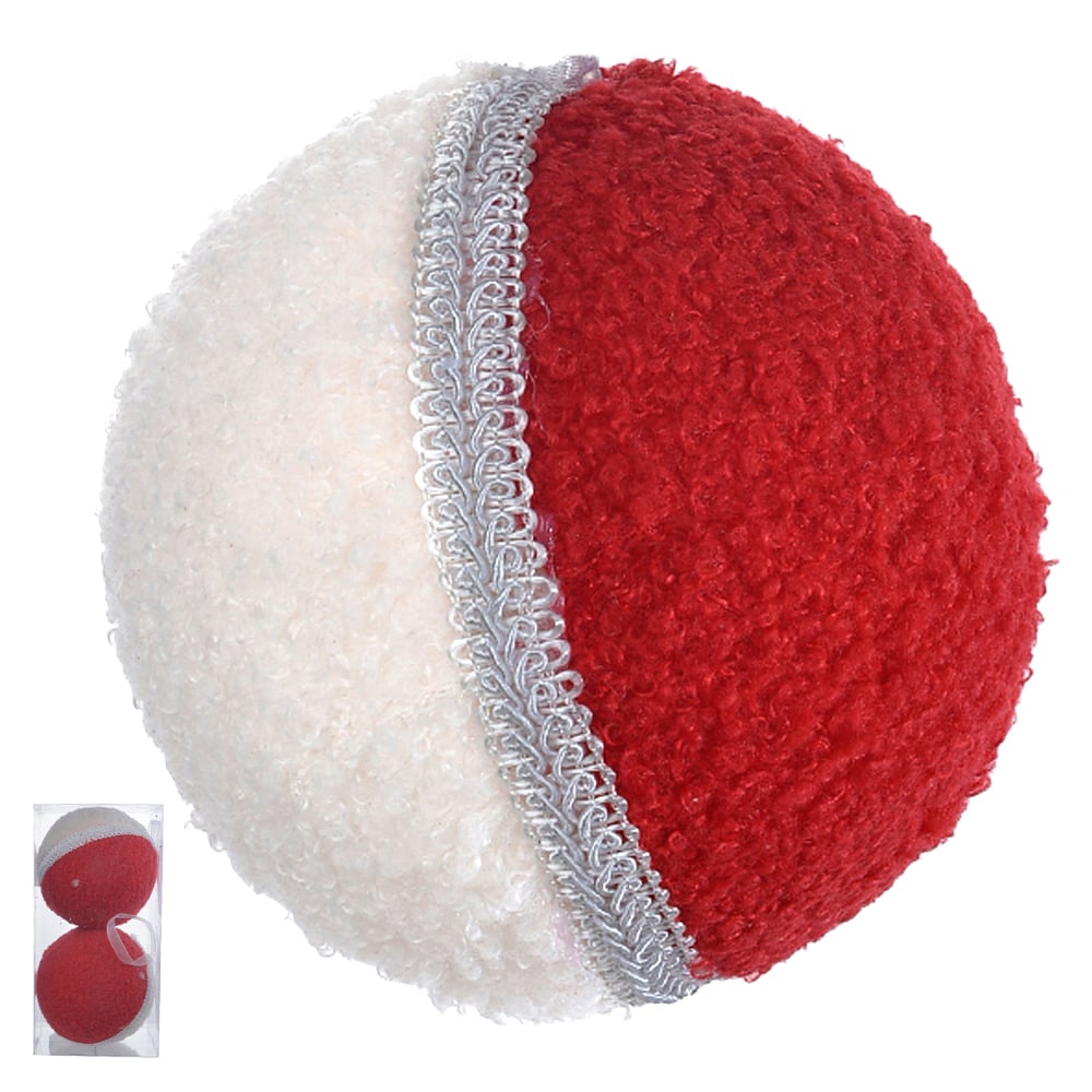 BOLA NATAL DECORADA PELUCIA PVC C/02 UND (VERMELHO BRANCO) 10cm