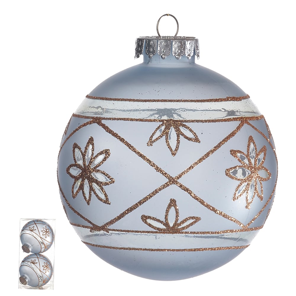BOLA DECORADA NATAL DECORADA C/ GLITTER PVC C/02 UND (AZUL CHAMPANHE) 10cm