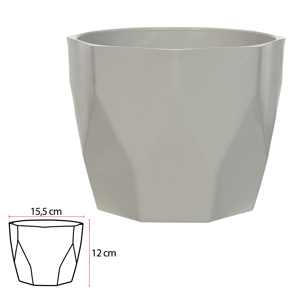 VASO FACETADO POLIPROPILENO (CINZA) 12X15,5CM