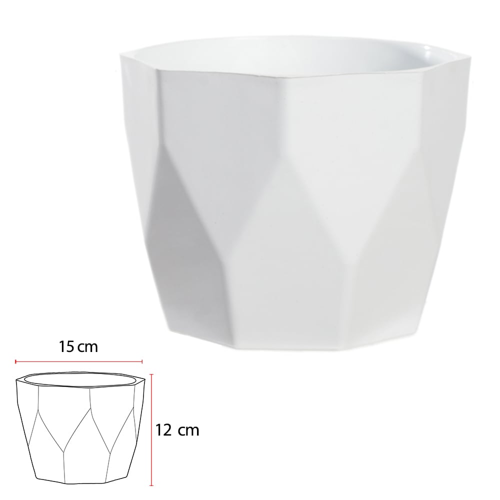 VASO CACHEPOT FACETADO (BRANCO) 12CM