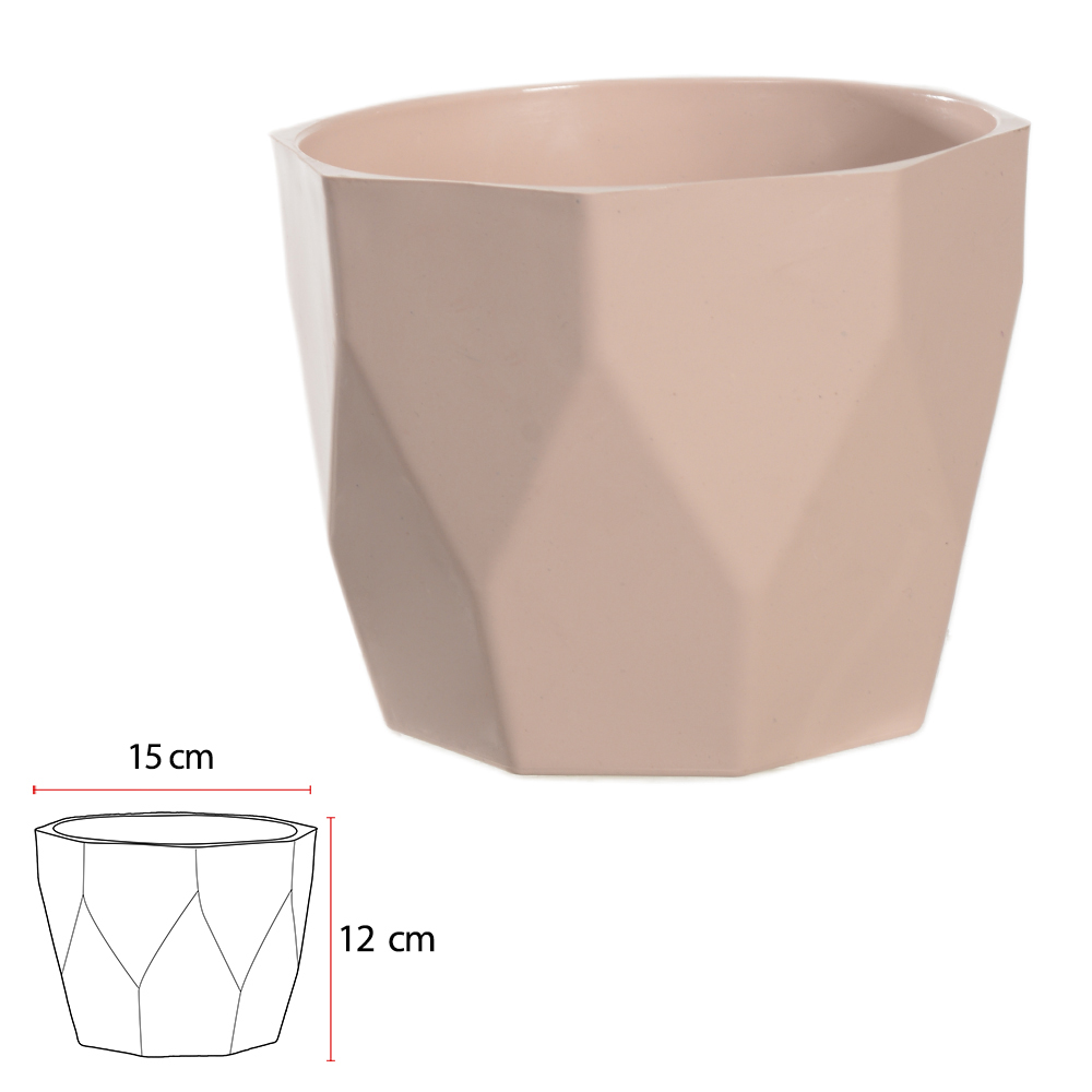VASO CACHEPOT FACETADO (ROSE) 12CM