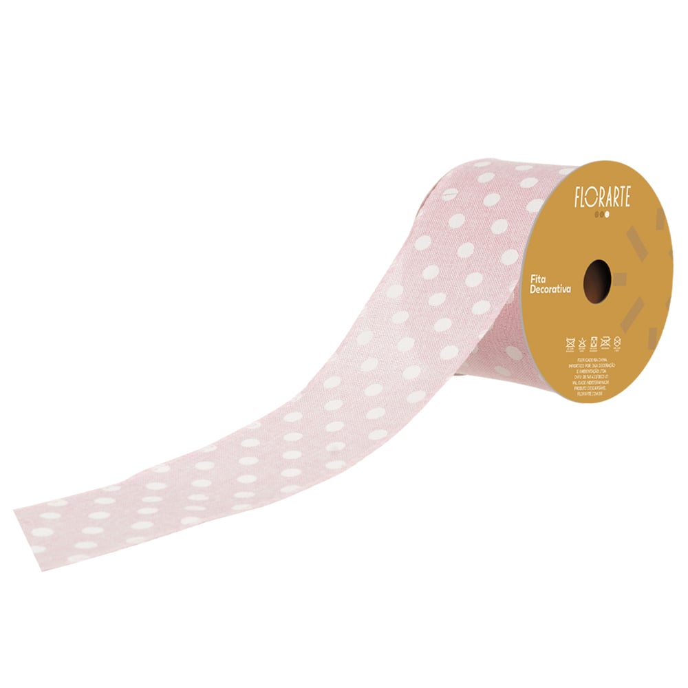 FITA ARAMADA TECIDO POA C/COSTURA (ROSA BRANCO) 6,3cmX9,14m