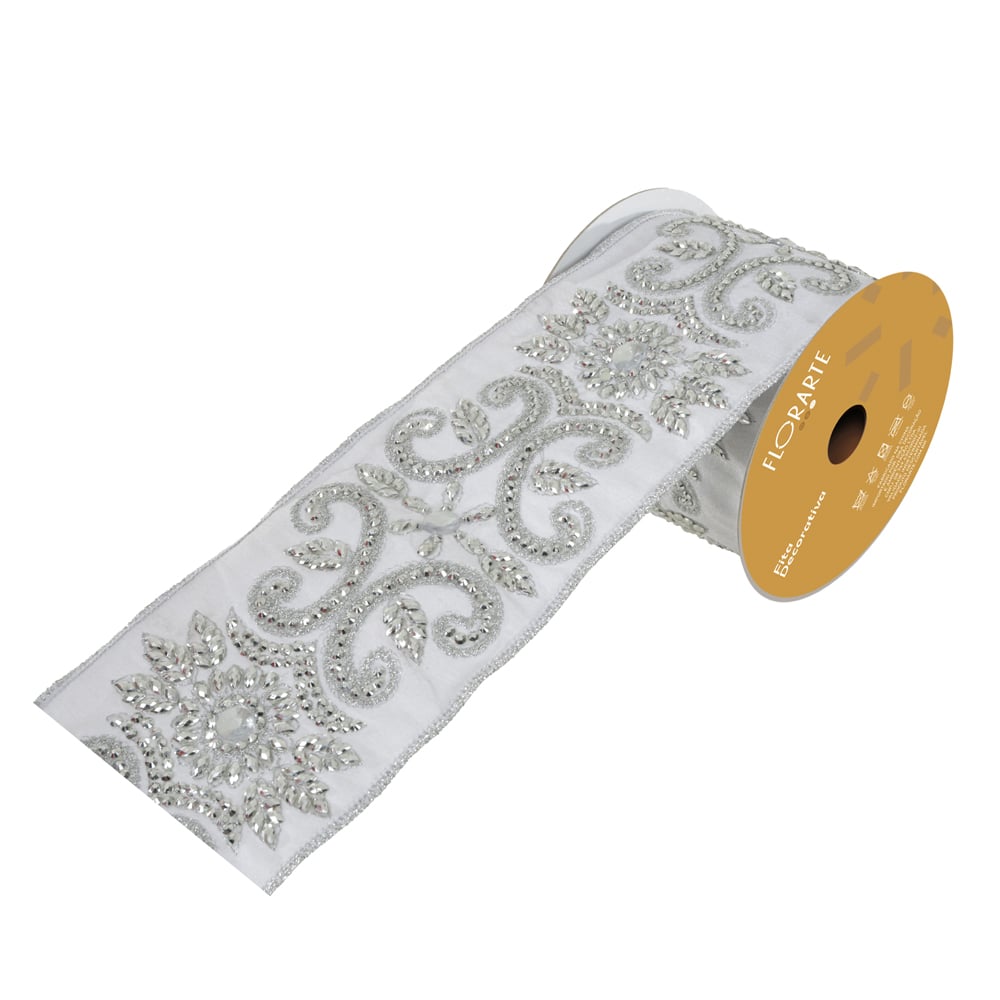 FITA ARAMADA TECIDO POLIESTER C/COSTURA (BRANCO PRATA) 10cmX4,57m