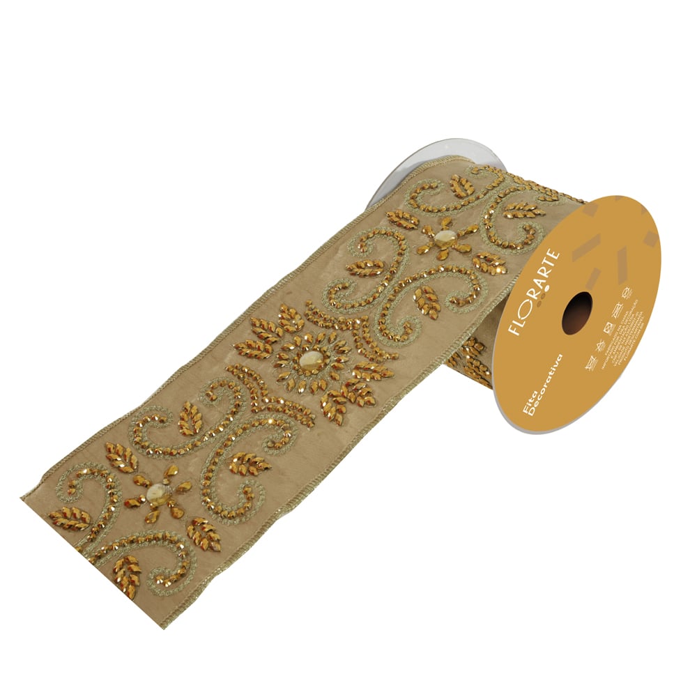 FITA ARAMADA TECIDO POLIESTER C/COSTURA (DOURADO) 10cmX4,57m