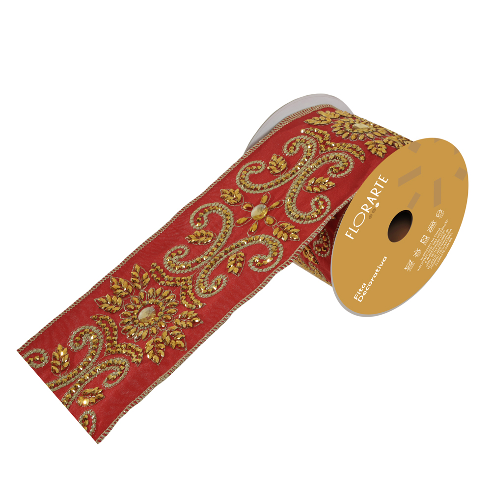 FITA ARAMADA TECIDO POLIESTER C/COSTURA (VERMELHO DOURADO) 10cmX4,57m