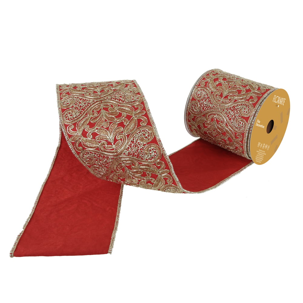 FITA ARAMADA TECIDO POLIESTER C/COSTURA (VERMELHO DOURADO) 10cmX4,57m