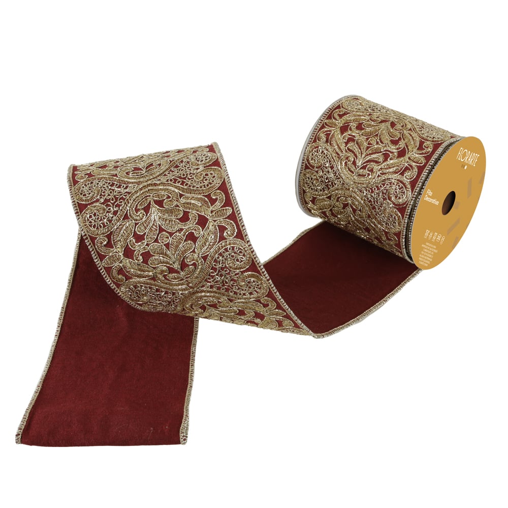 FITA ARAMADA TECIDO POLIESTER C/COSTURA (VERMELHO ESCURO DOURADO) 10cmX4,57m