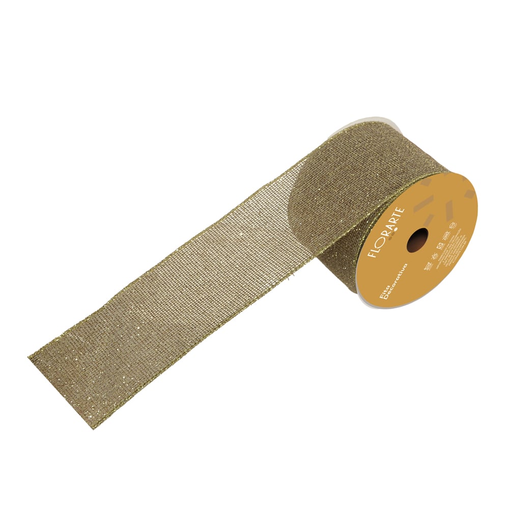 FITA ARAMADA JUTA C/ GLITTER (BEGE DOURADO) 6,3cmX9,14m