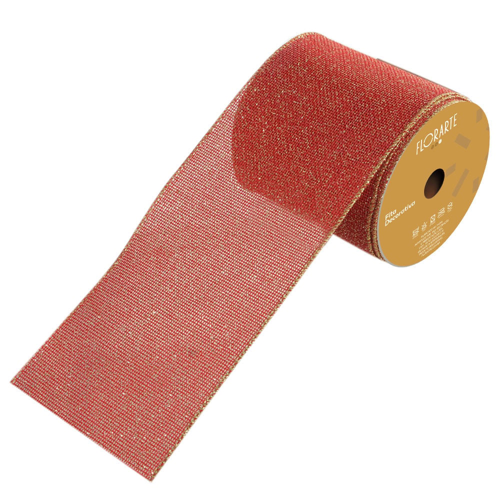 FITA ARAMADA JUTA C/ GLITTER (VERMELHO DOURADO) 10cmX9,14m