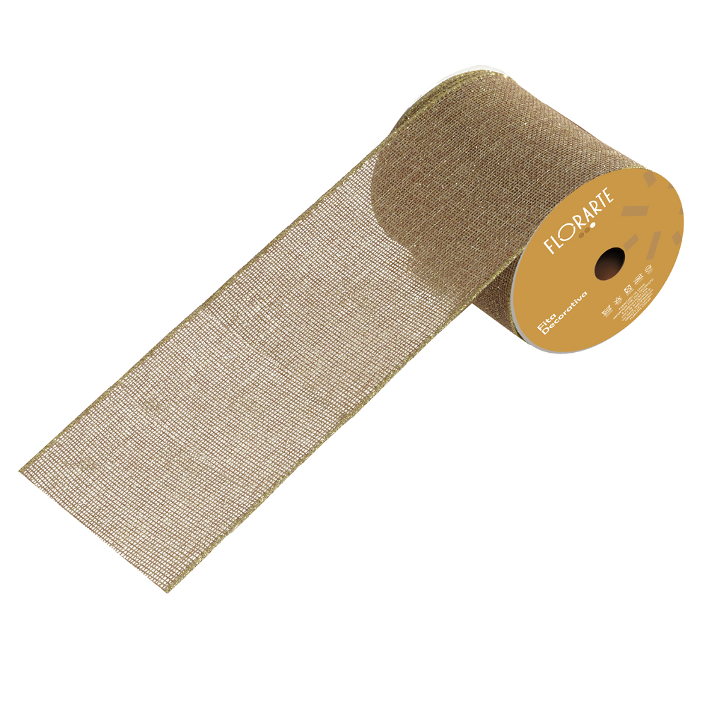 FITA ARAMADA JUTA C/ GLITTER (BEGE DOURADO) 10cmX9,14m