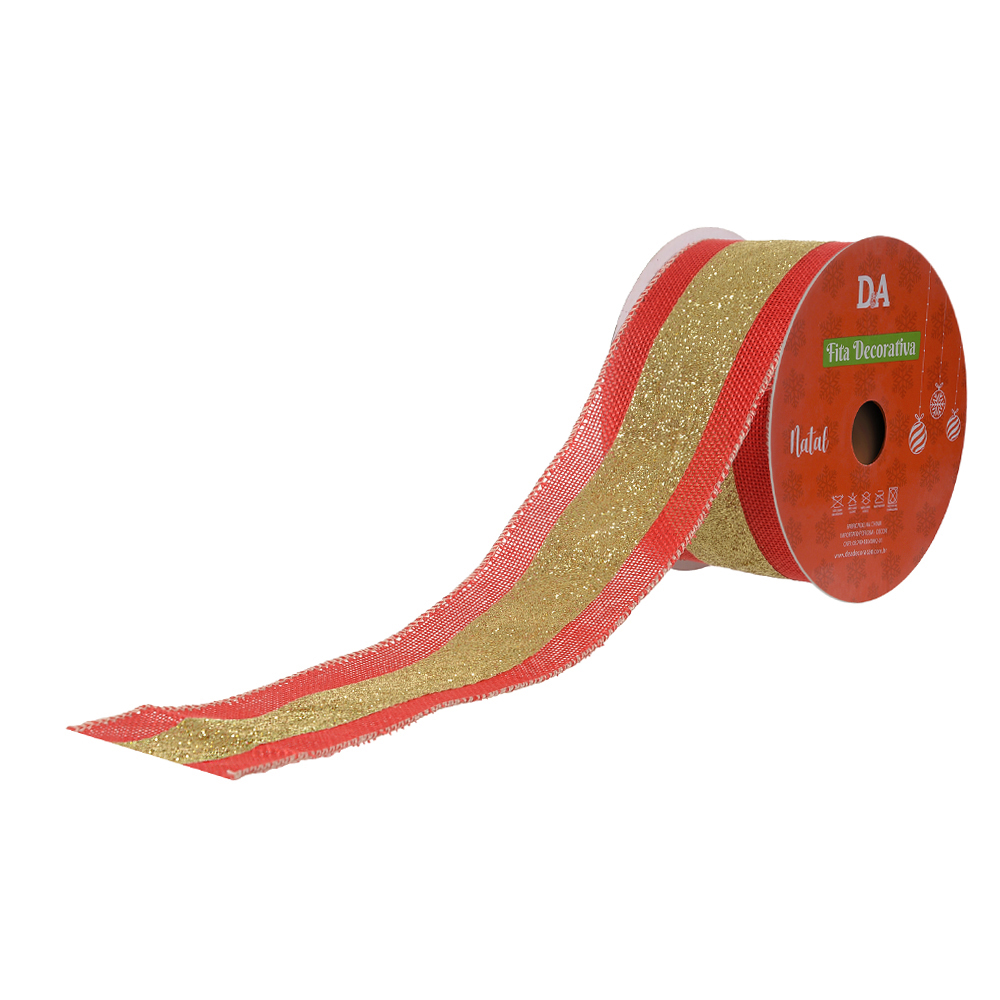FITA ARAMADA JUTA C/CENTRO GLITTER (VERMELHO DOURADO) 6,3cmX9,14m