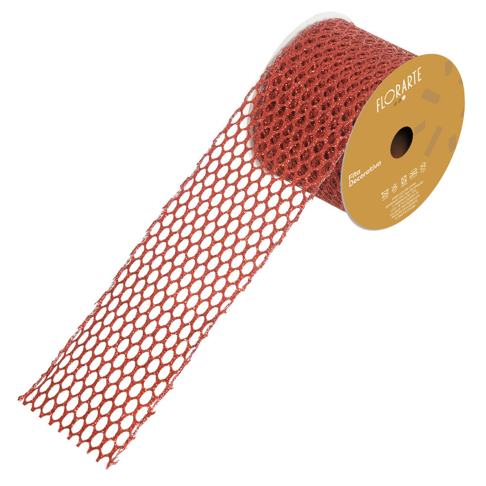 FITA ARAMADA TELA C/ GLITTER C/COSTURA (VERMELHO) 6,3cmX9,14m