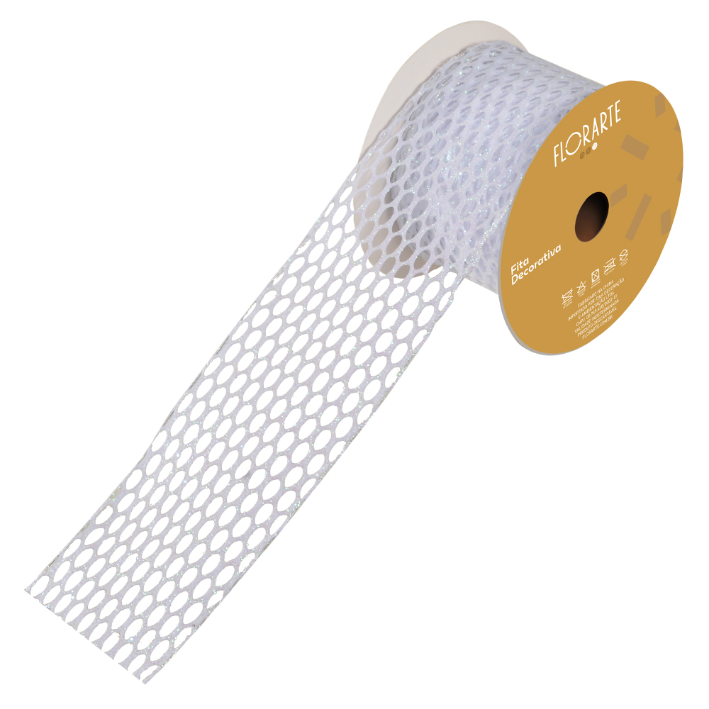 FITA ARAMADA TELA C/ GLITTER C/COSTURA (BRANCO) 6,3cmX9,14m
