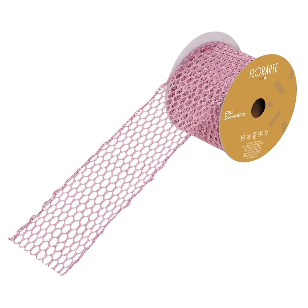 FITA ARAMADA TELA C/ GLITTER C/COSTURA (ROSA CLARO) 6,3cmX9,14m