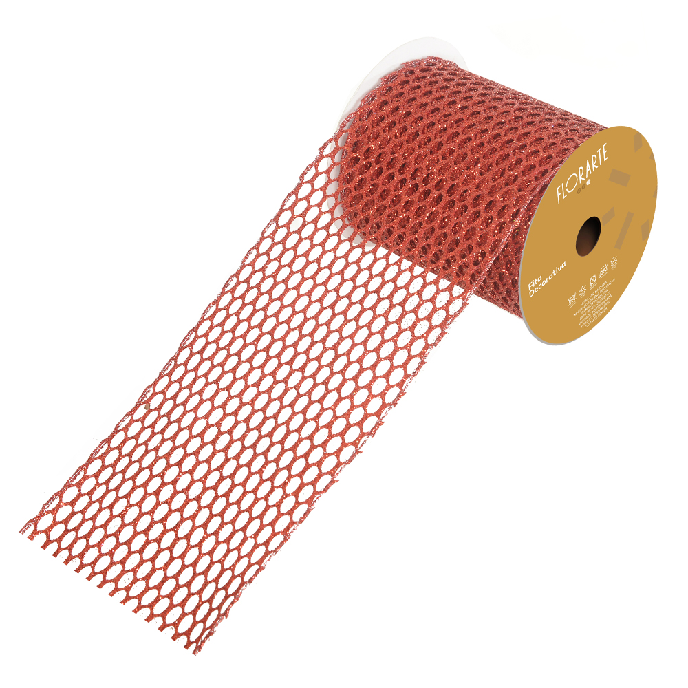 FITA ARAMADA TELA C/ GLITTER C/COSTURA (VERMELHO) 10cmX9,14m
