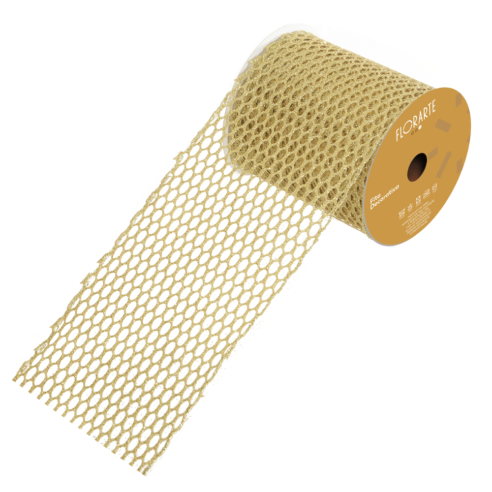 FITA ARAMADA TELA C/ GLITTER C/COSTURA (DOURADO) 10cmX9,14m