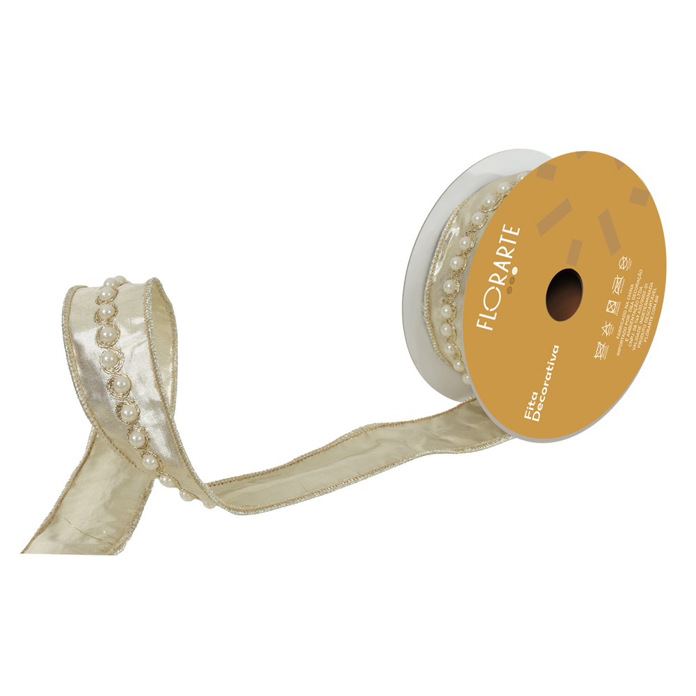 FITA ARAMADA TECIDO POLIESTER C/COSTURA (CHAMPANHE) 3,8cmX4,57m