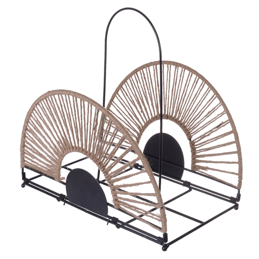 REVISTEIRO PALHA ESTRUT. METAL (PRETO BEGE) 34,5X34X35cm