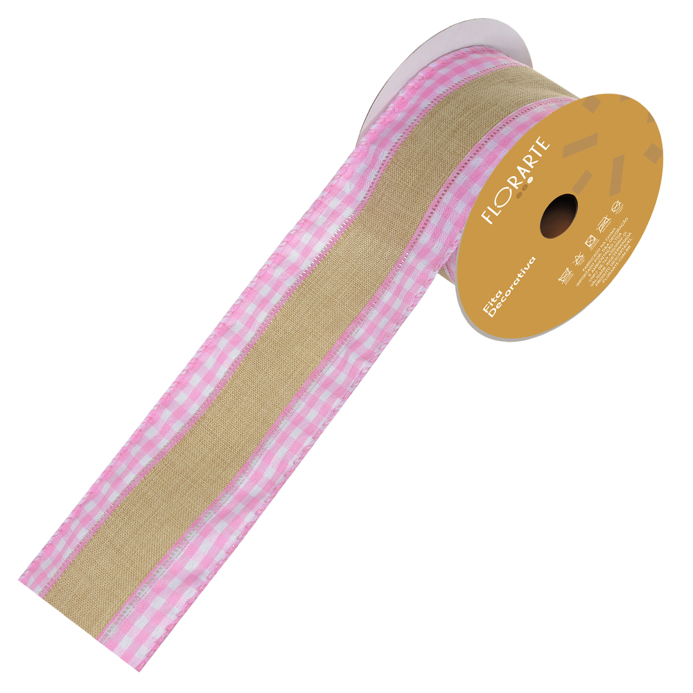 FITA ARAMADA TECIDO C/COSTURA (BEGE ROSA) 6,3cmX9,14m