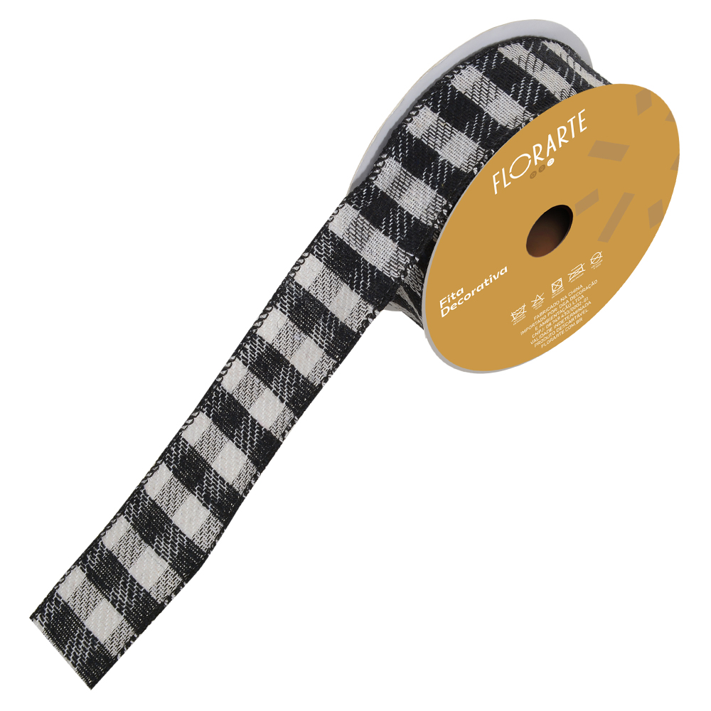 FITA ARAMADA TECIDO (PRETO BRANCO) 3,8cmX9,14m