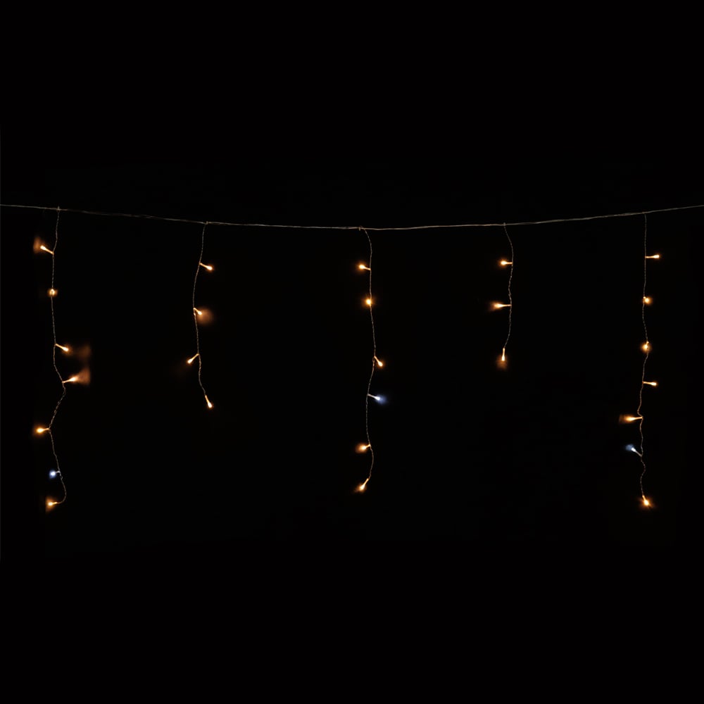CASCATA 400 LED USO EXTERNO FIO PVC MACHO FEMEA C/STROBO 127V (BRANCO QUENTE) 50