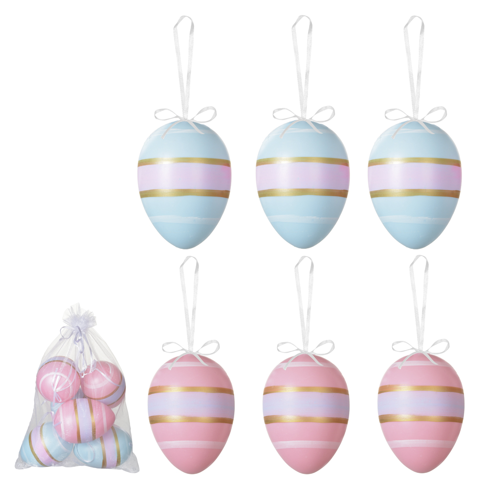 PASCOA ENFEITE OVO PLT SACO VOAL C/6 UND (COLORIDO) 10cm