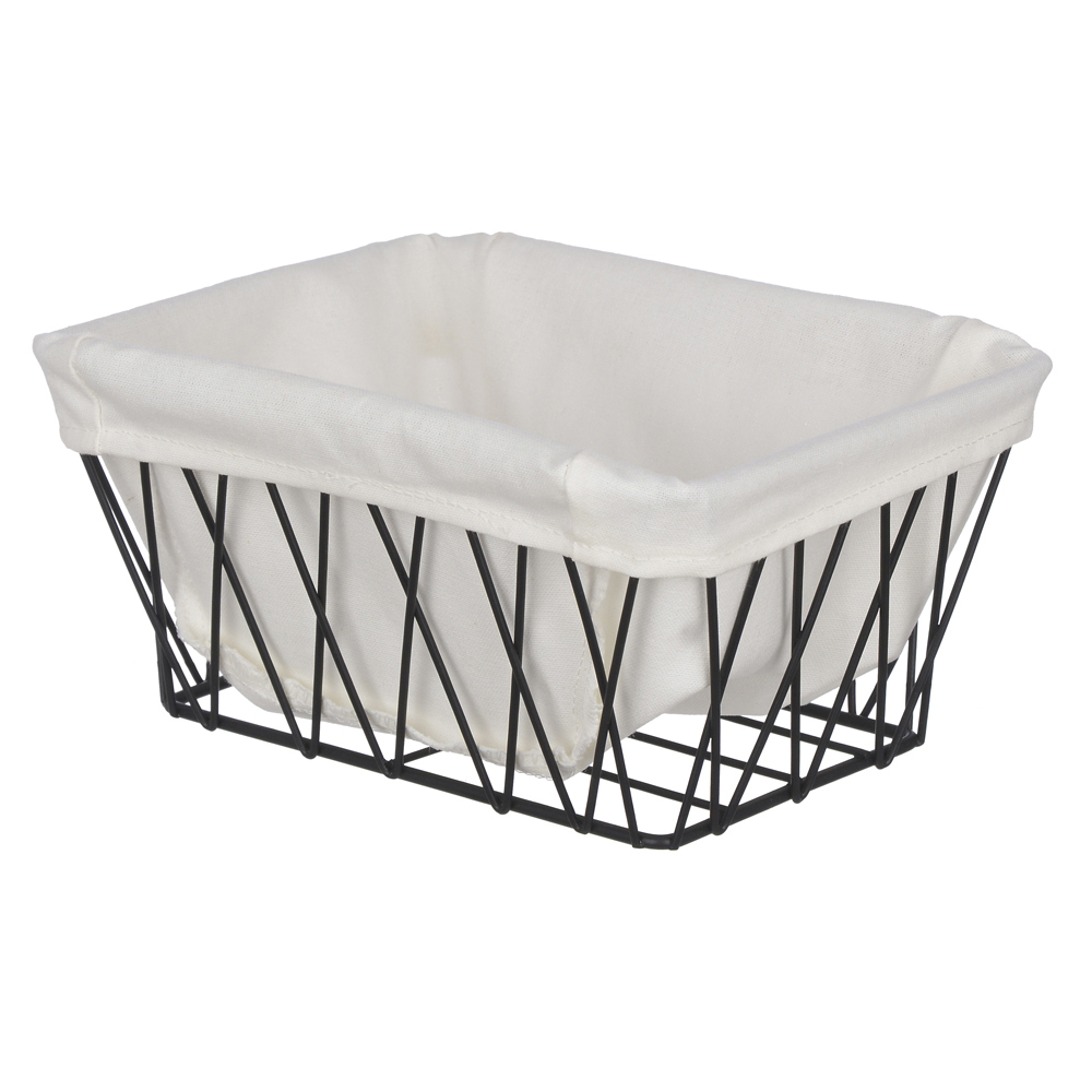CESTO ORGANIZADOR METAL 10X15X20cm ARAMADO C/FORRO DE TECIDO (PRETO)