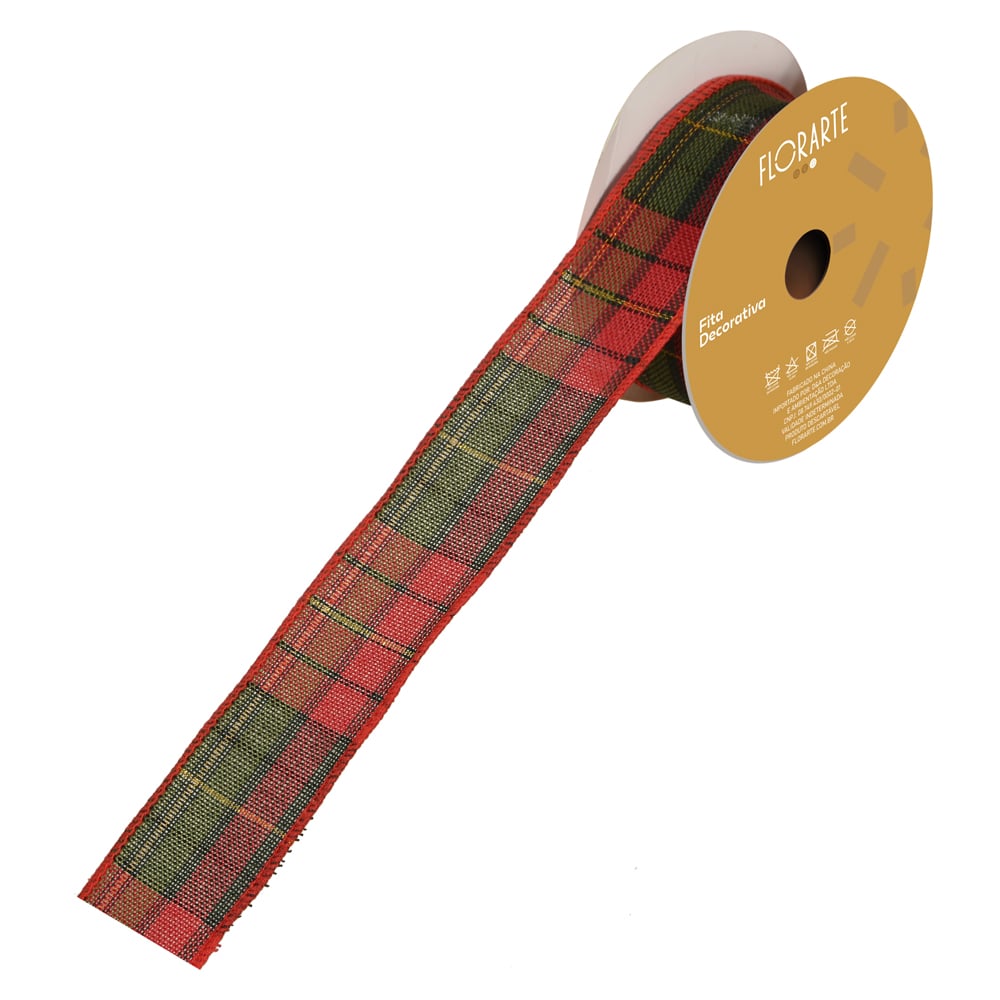 FITA ARAMADA TECIDO XADREZ C/COSTURA (VERMELHO VERDE) 3,8cmX9,14m