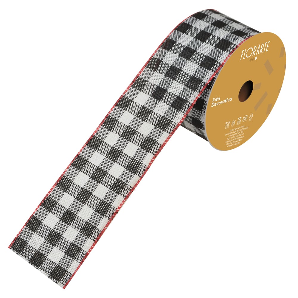 FITA ARAMADA TECIDO XADREZ C/COSTURA (BRANCO PRETO) 6,3cmX9,14m