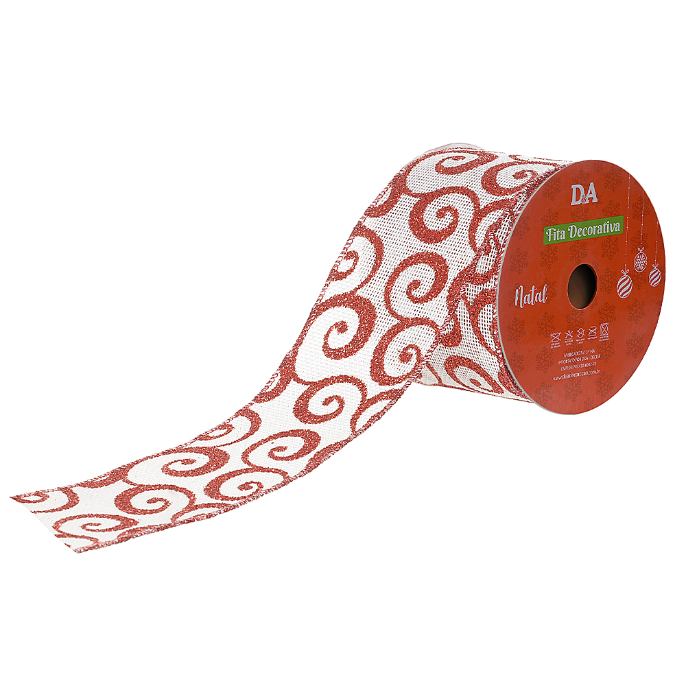 FITA ARAMADA JUTA C/ GLITTER C/COSTURA (BRANCO VERMELHO) 6,3cmX9,14m