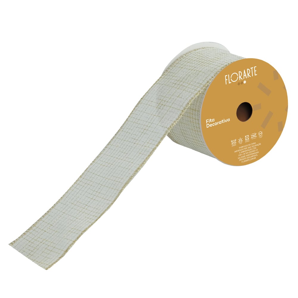 FITA ARAMADA JUTA C/COSTURA (BRANCO DOURADO) 6,3cmX9,14m