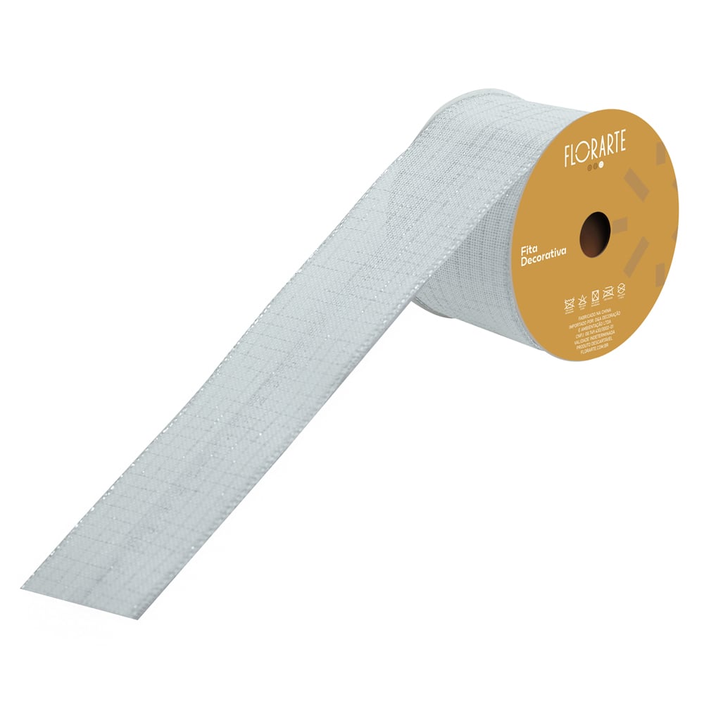 FITA ARAMADA JUTA C/COSTURA (BRANCO PRATA) 6,3cmX9,14m