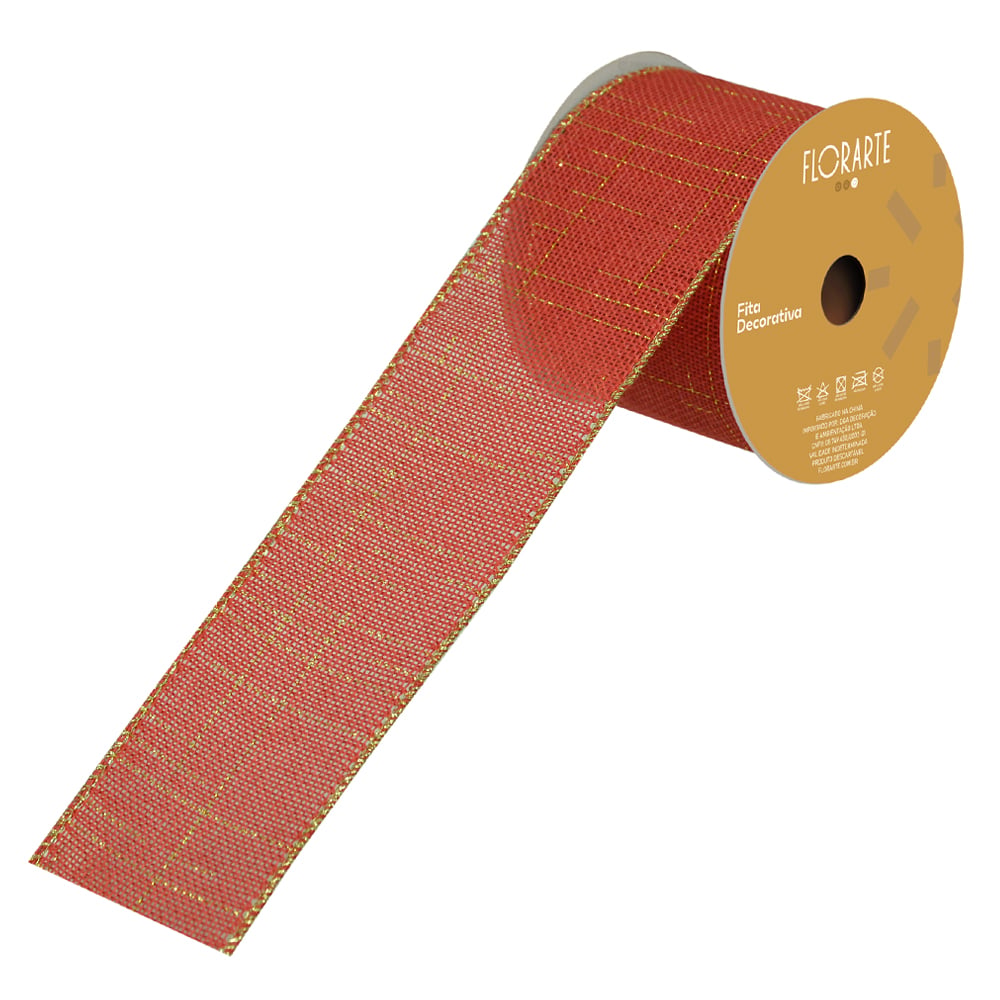FITA ARAMADA JUTA C/COSTURA (VERMELHO DOURADO) 6,3cmX9,14m