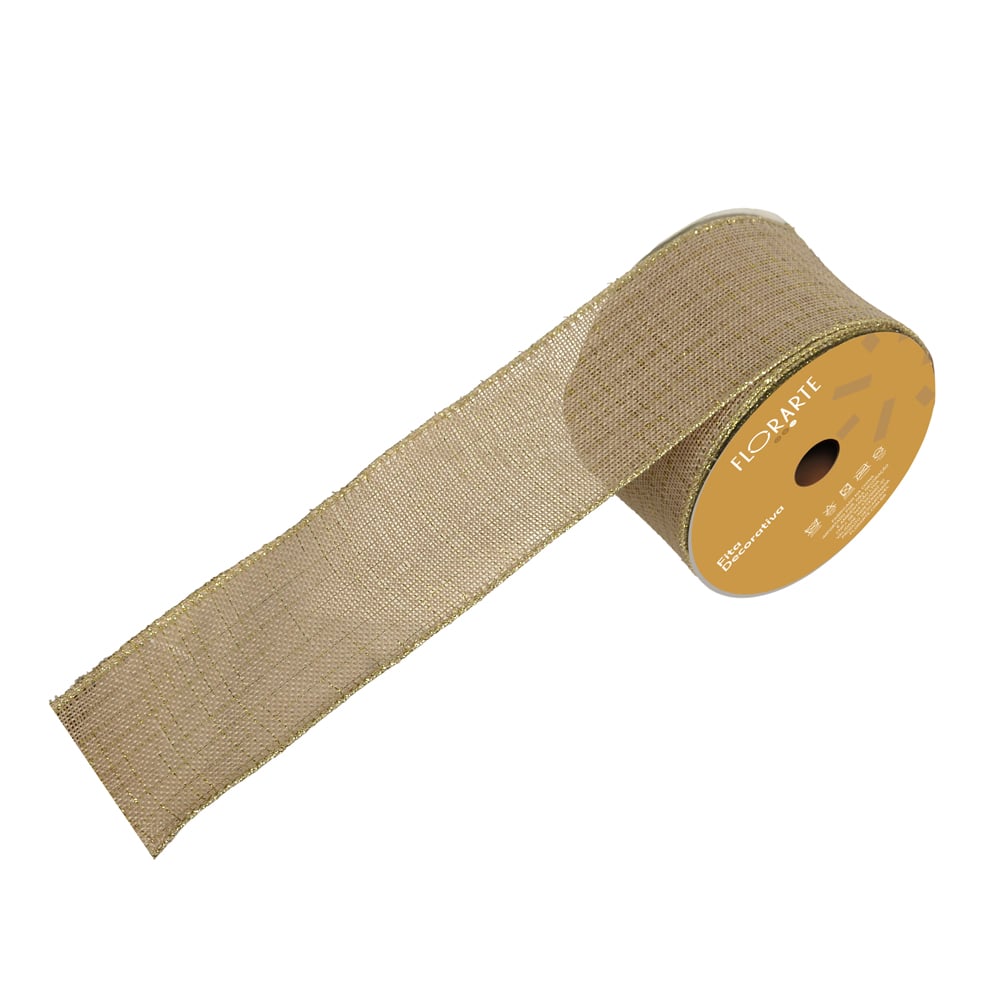 FITA ARAMADA JUTA C/COSTURA (BEGE DOURADO) 6,3cmX9,14m