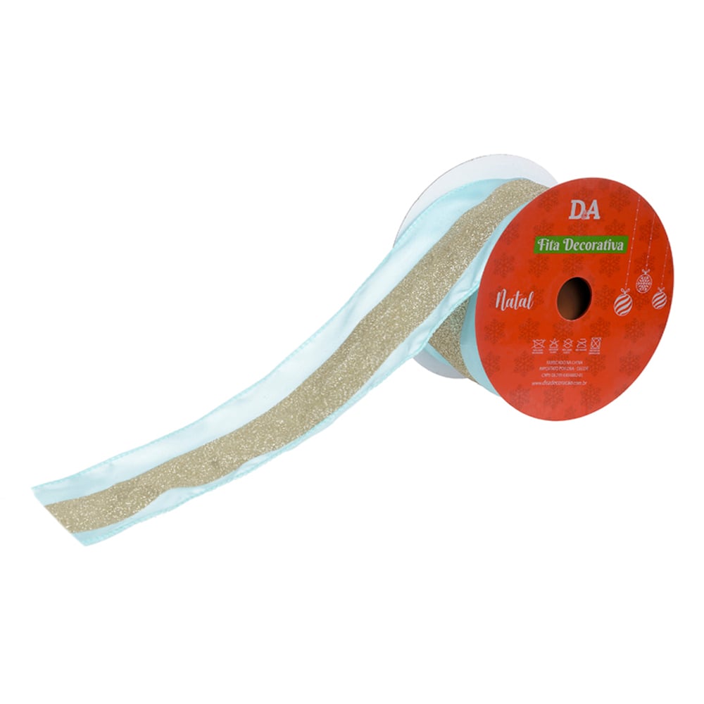 FITA ARAMADA TECIDO C/ GLITTER C/COSTURA (VERDE CHAMPANHE) 6,3cmX9,14m