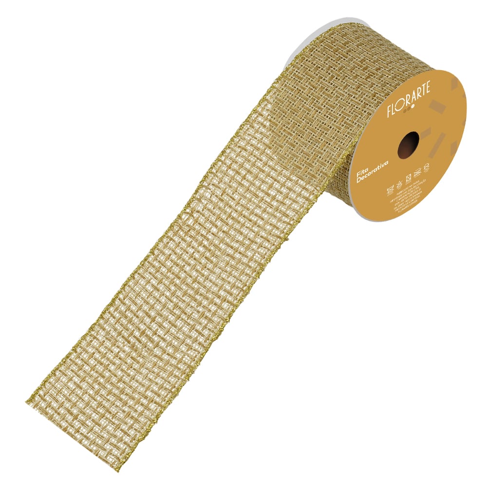FITA ARAMADA TECIDO C/COSTURA (BEGE DOURADO) 6,3cmX9,14m