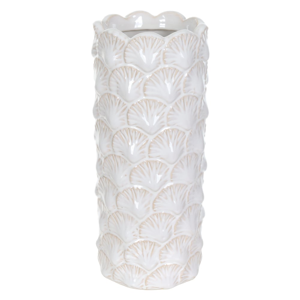 VASO DECORATIVO CERAMICA COM APLICACOES CONCHAS (BRANCO) 31,5cm 14d