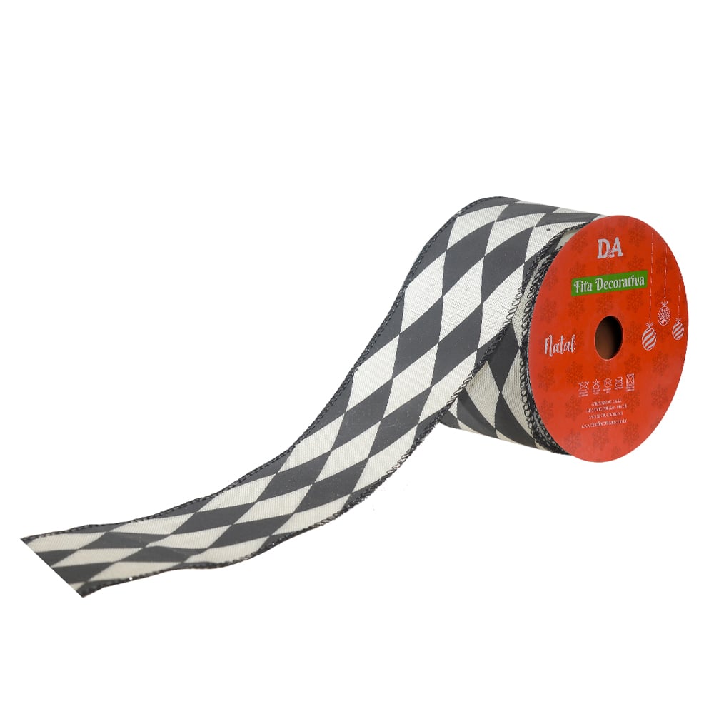 FITA ARAMADA LINHO C/COSTURA (BRANCO PRETO) 6,3cmX9,14m