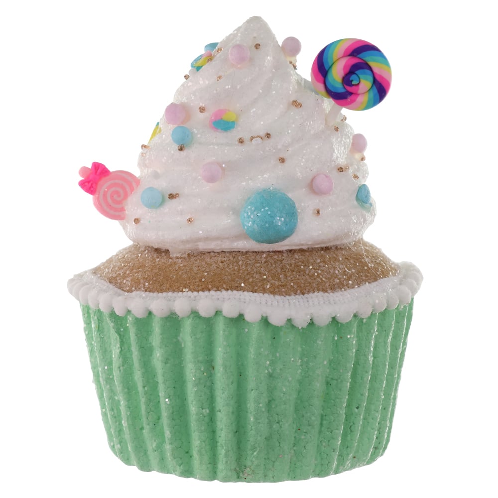 ENFEITE NATAL CUPCAKE (VERDE BRANCO) 16X12cm