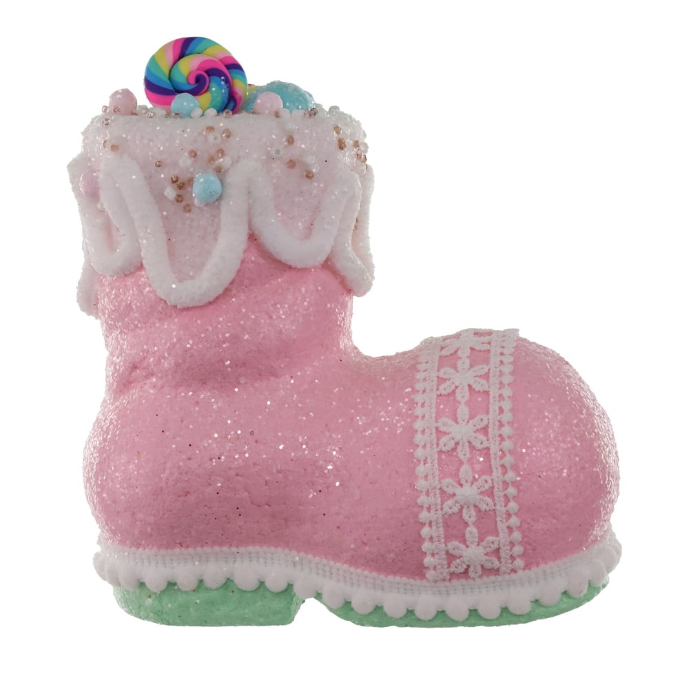 ENFEITE NATAL BOTA (ROSA BRANCO) 15X14cm