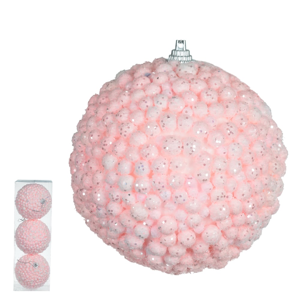 BOLA DECORADA NATAL C/3 PVC (ROSA) 10cm